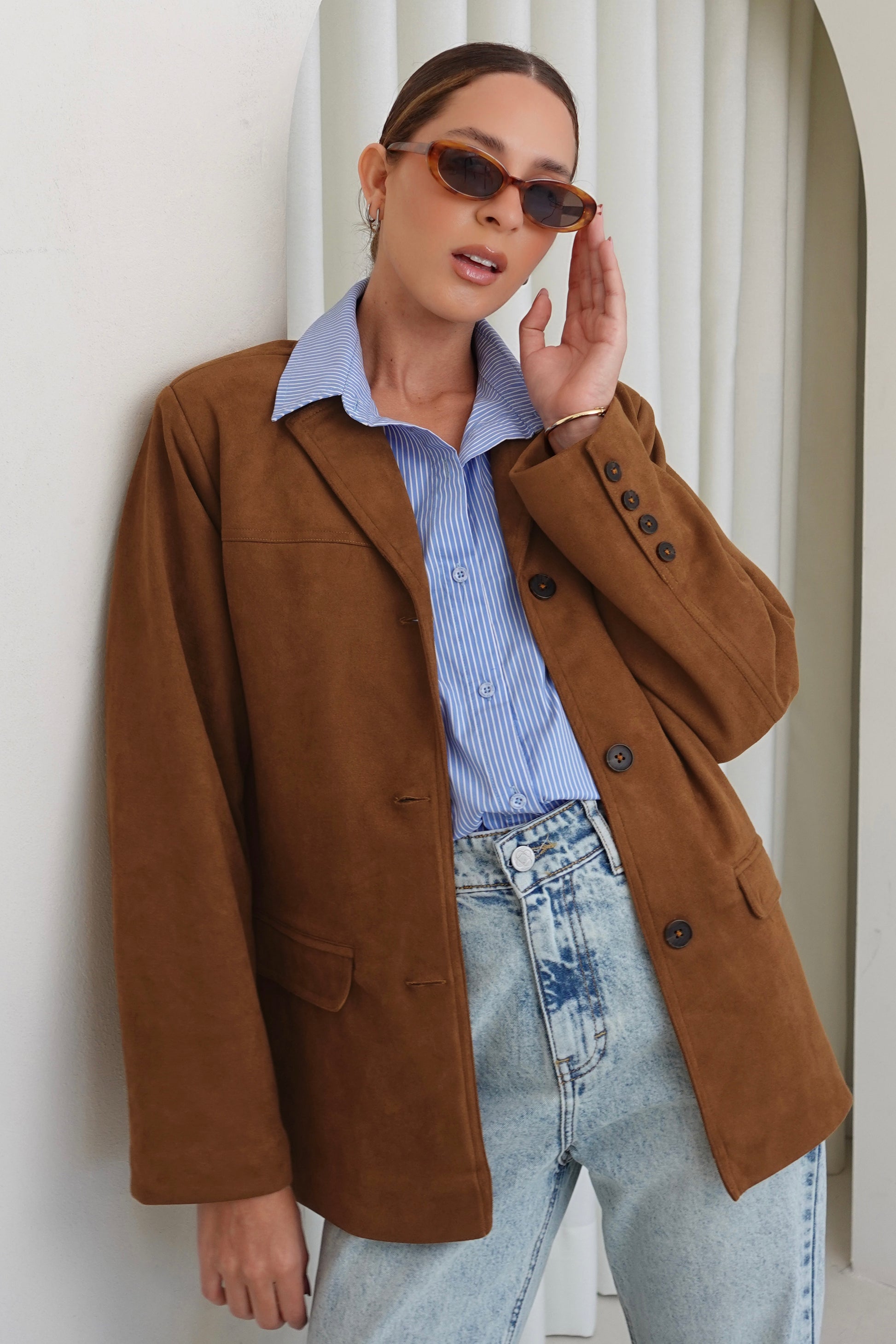 Blazer de suede - Camel