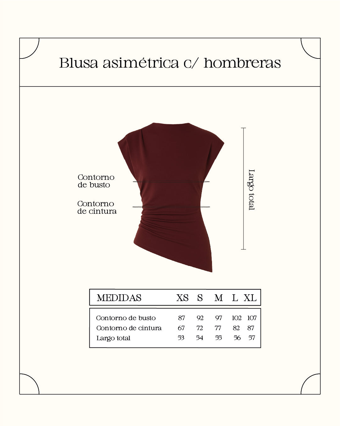 Blusa asimétrica c/ hombreras - Borgoña