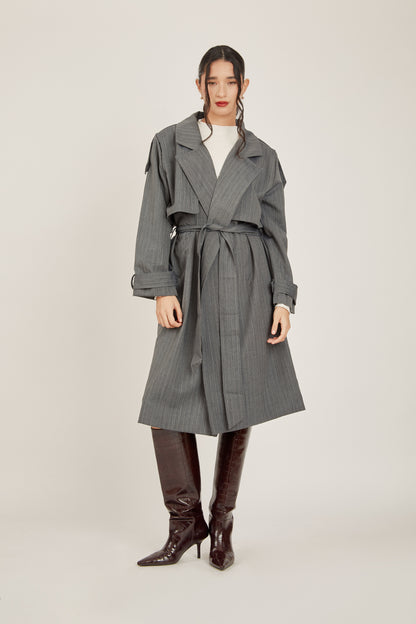 Trench coat sastre rayas - Gris