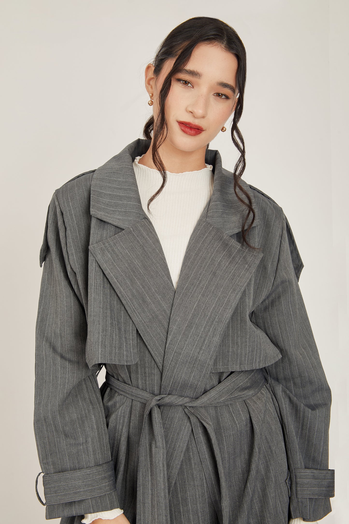 Trench coat sastre rayas - Gris