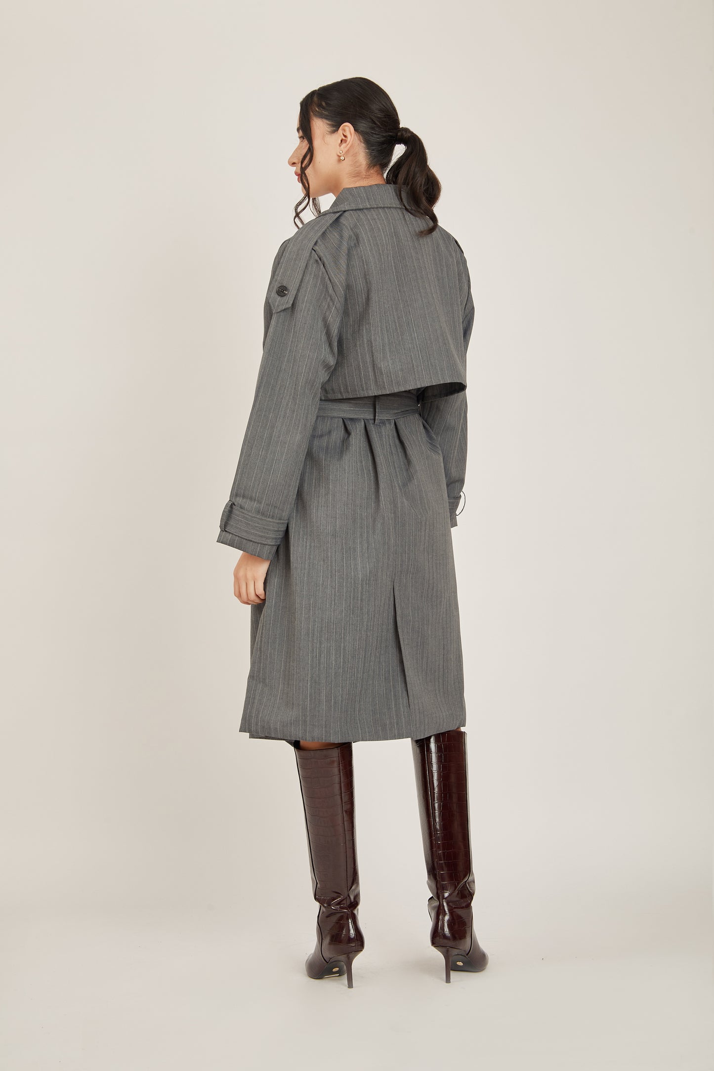 Trench coat sastre rayas - Gris