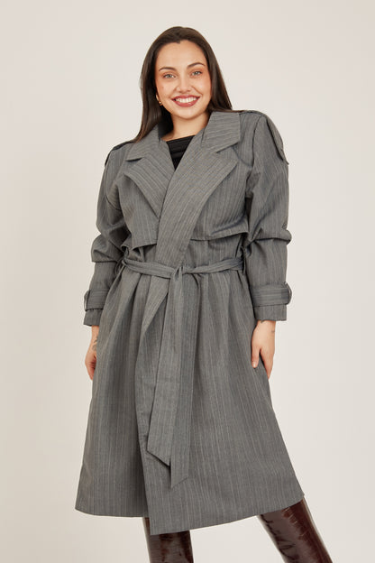 Trench coat sastre rayas - Gris