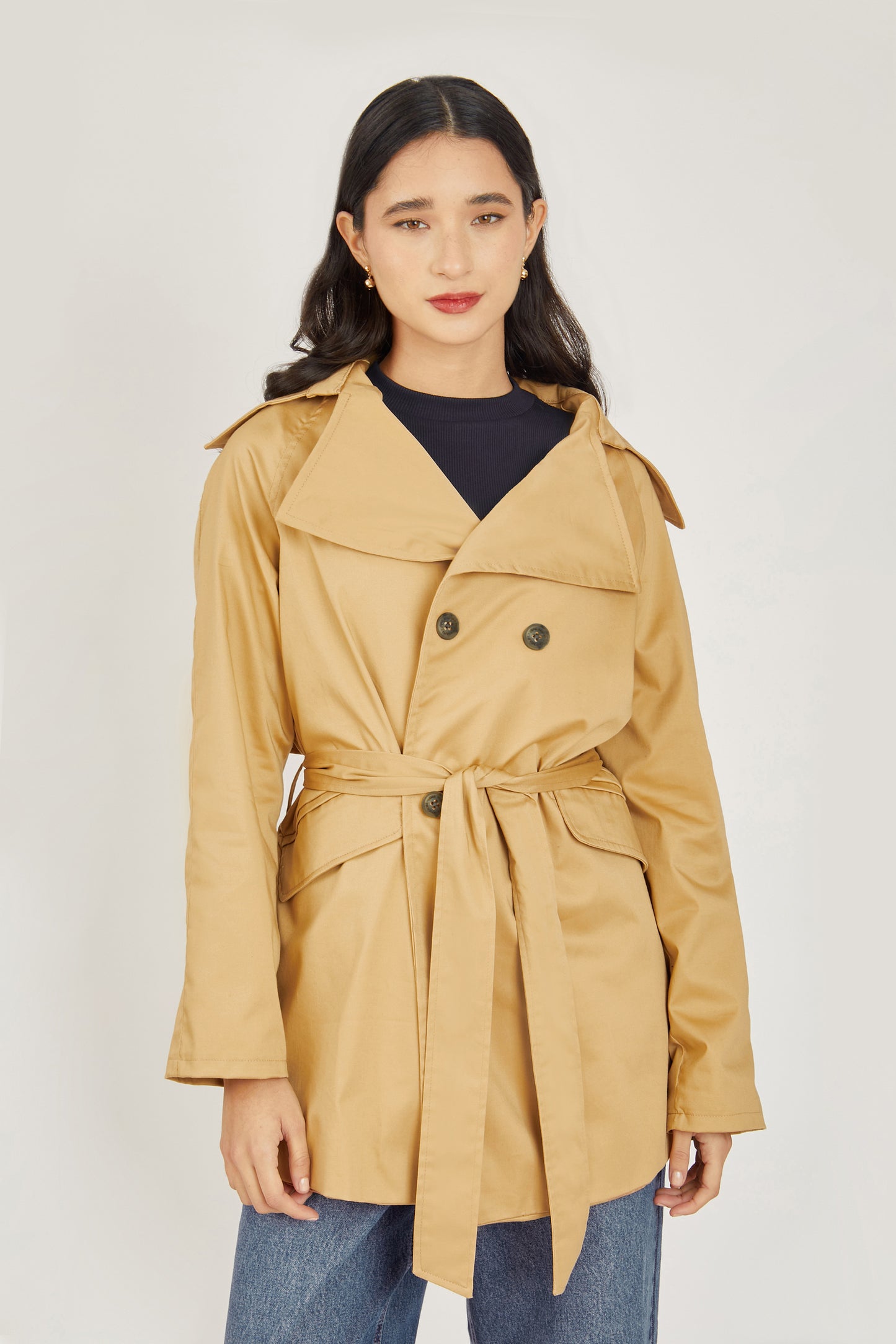 Trench coat corto drill - Beige