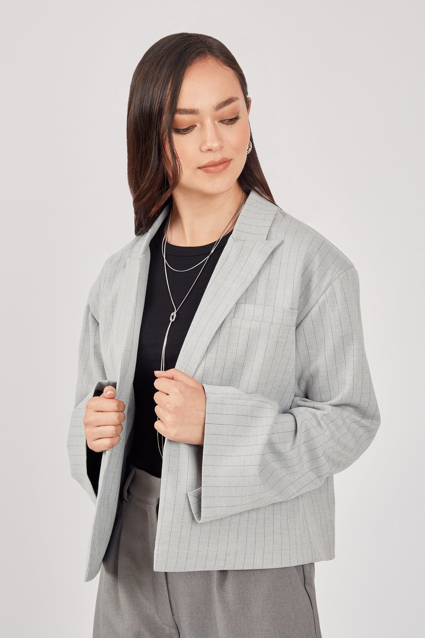 Blazer corto rayas - Gris