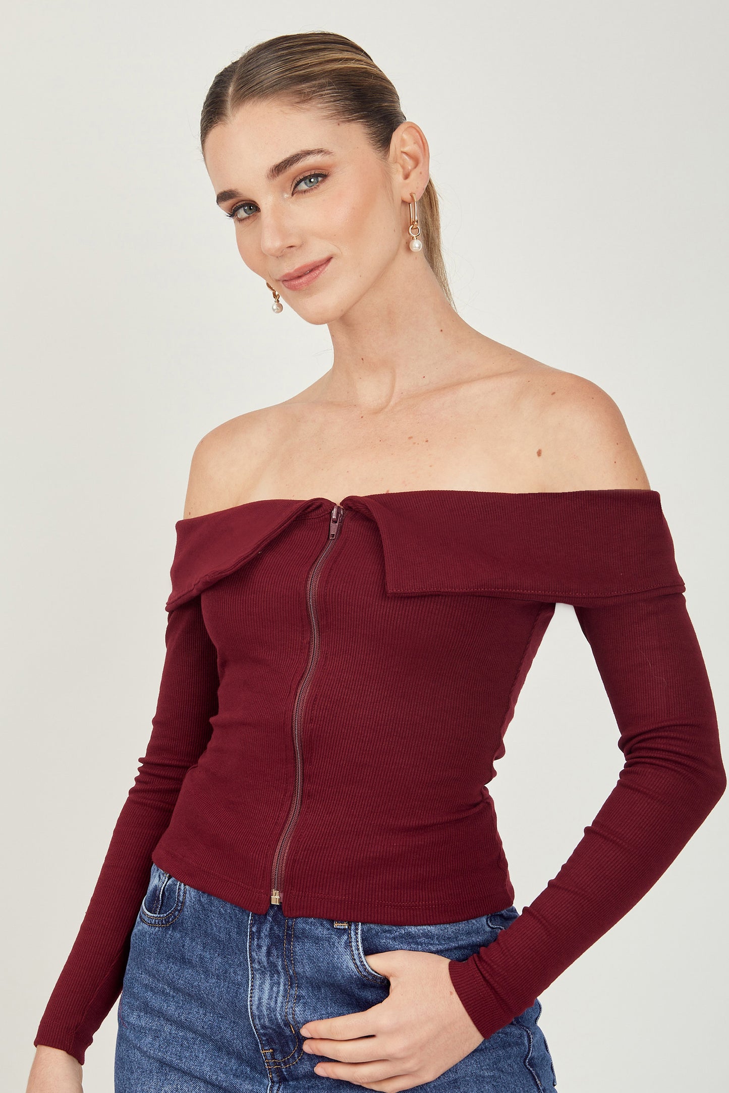 Casaca off shoulder rib - Borgoña