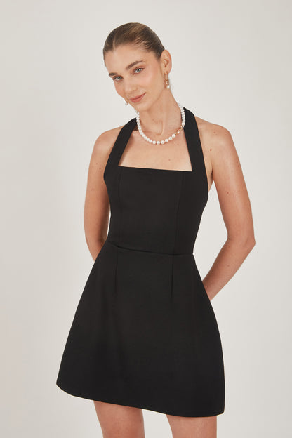 Vestido corto halter en A - Negro