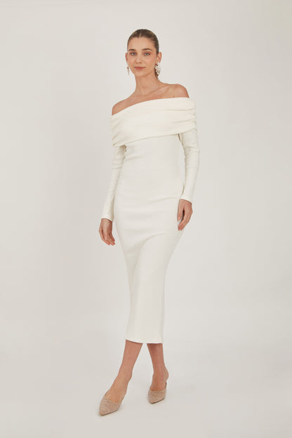 Vestido midi off shoulder rib - Perla