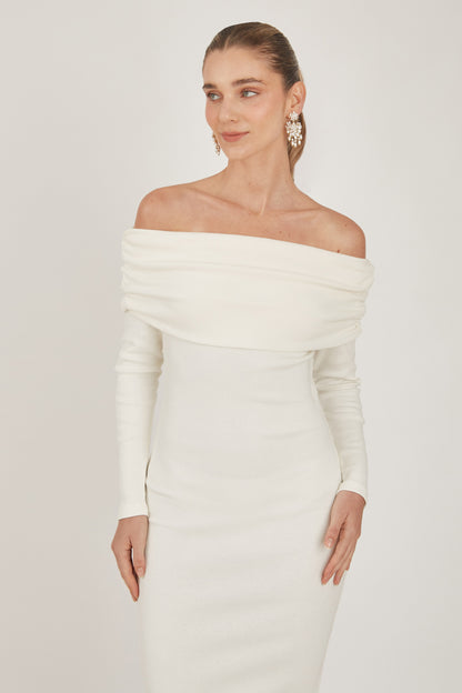 Vestido midi off shoulder rib - Perla