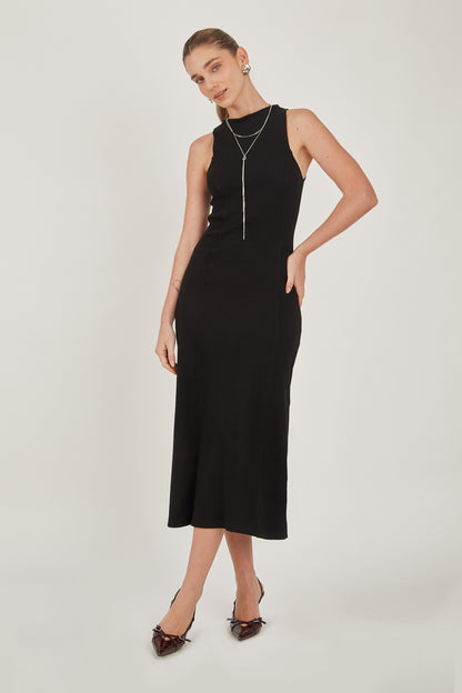 Vestido midi halter con vuelo - Negro