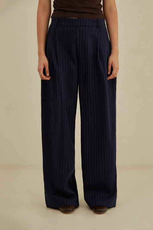 Pantalón sastre recto rayas - Azul