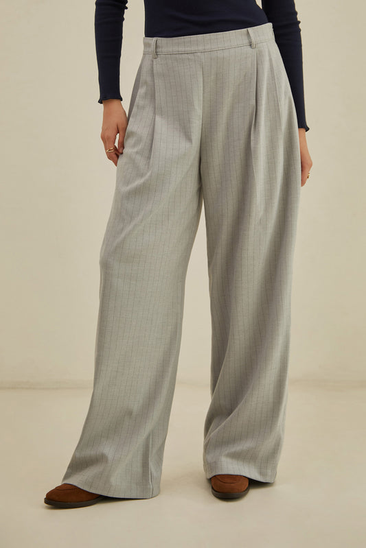 Pantalón sastre recto rayas - Gris