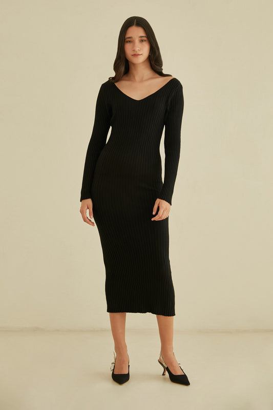 Vestido largo tejido - Negro