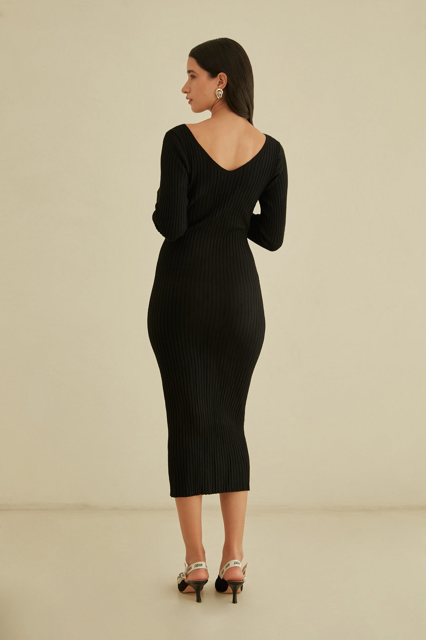 Vestido largo tejido - Negro