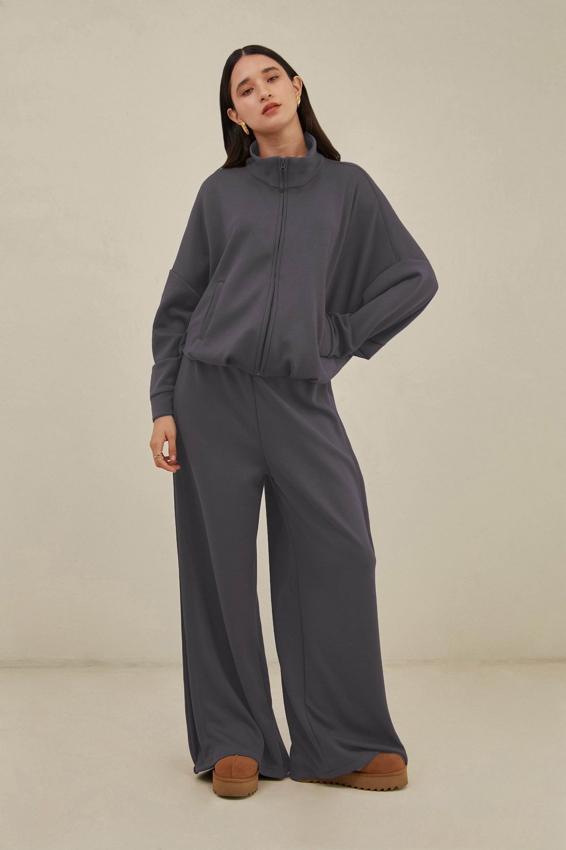 Pantalón wide leg soft - Gris oscuro