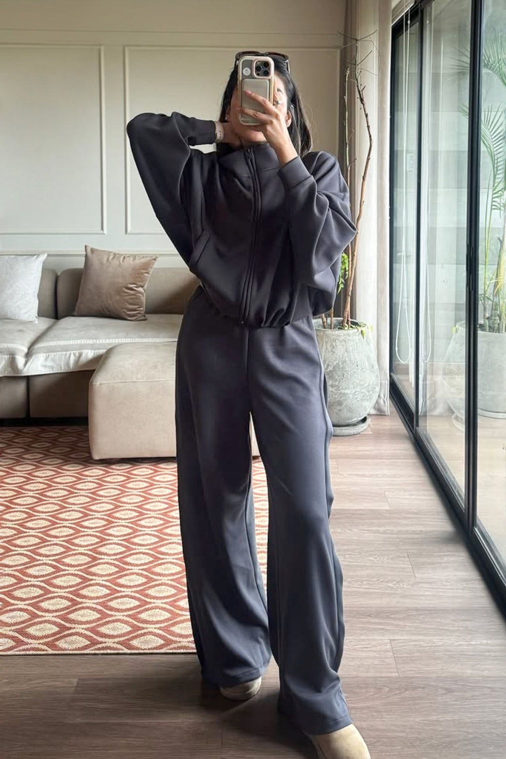 Pantalón wide leg soft - Gris oscuro
