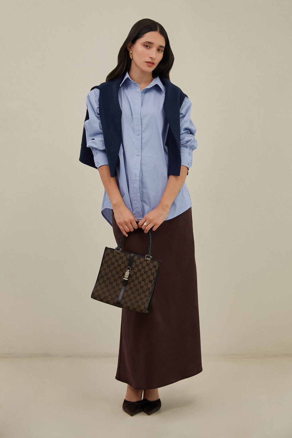 Falda midi suede - Chocolate