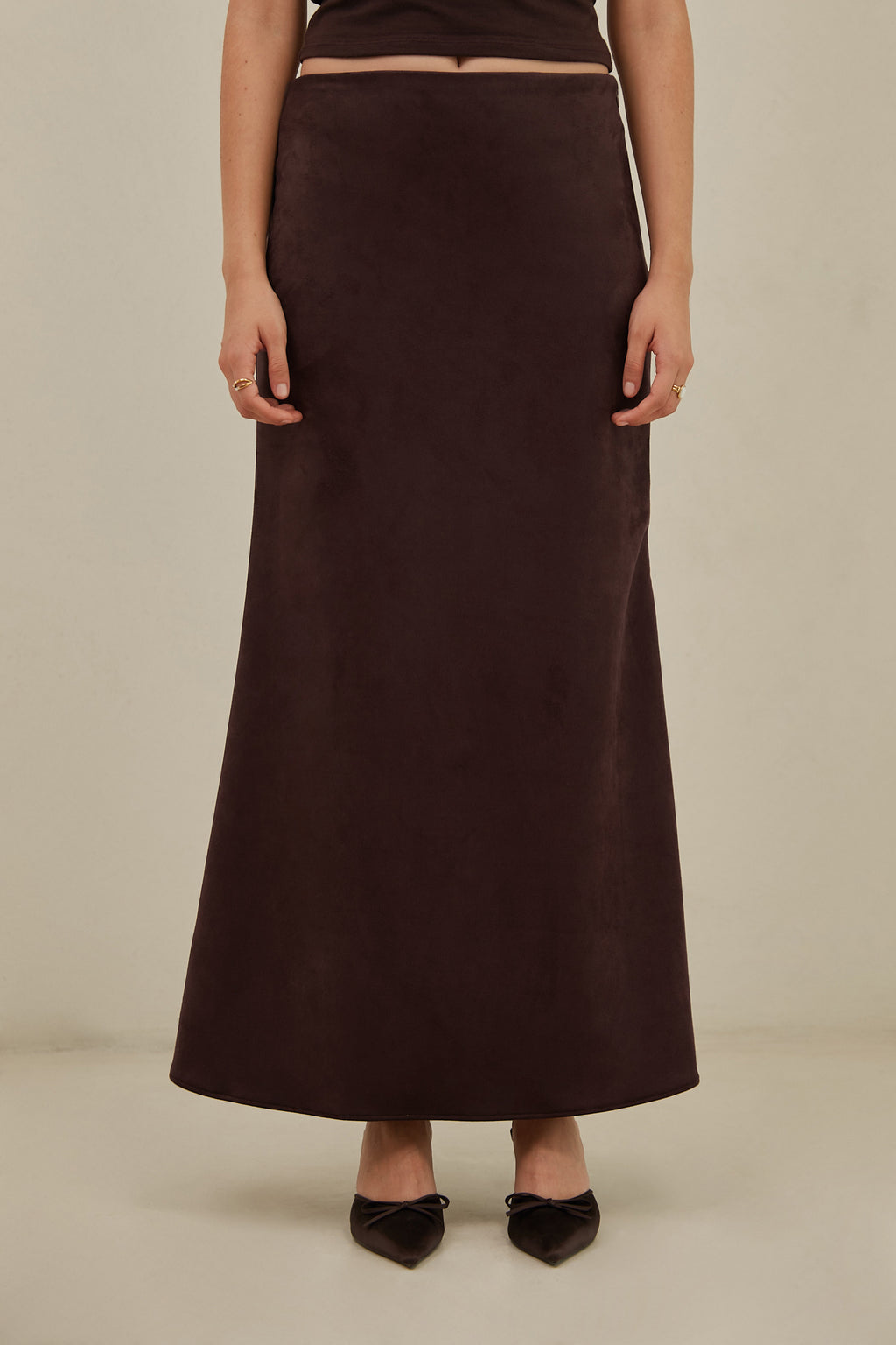 Falda midi suede - Chocolate
