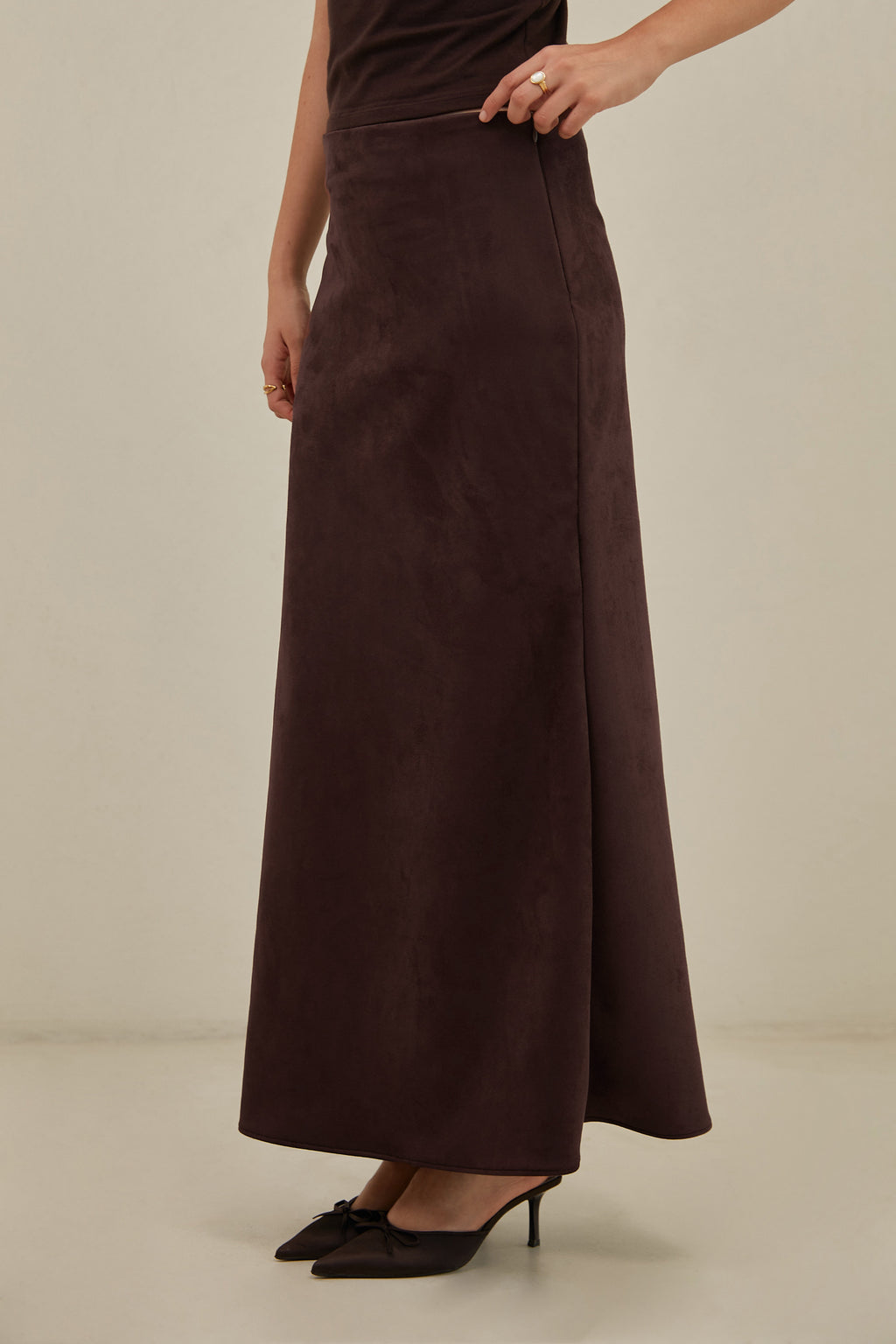 Falda midi suede - Chocolate