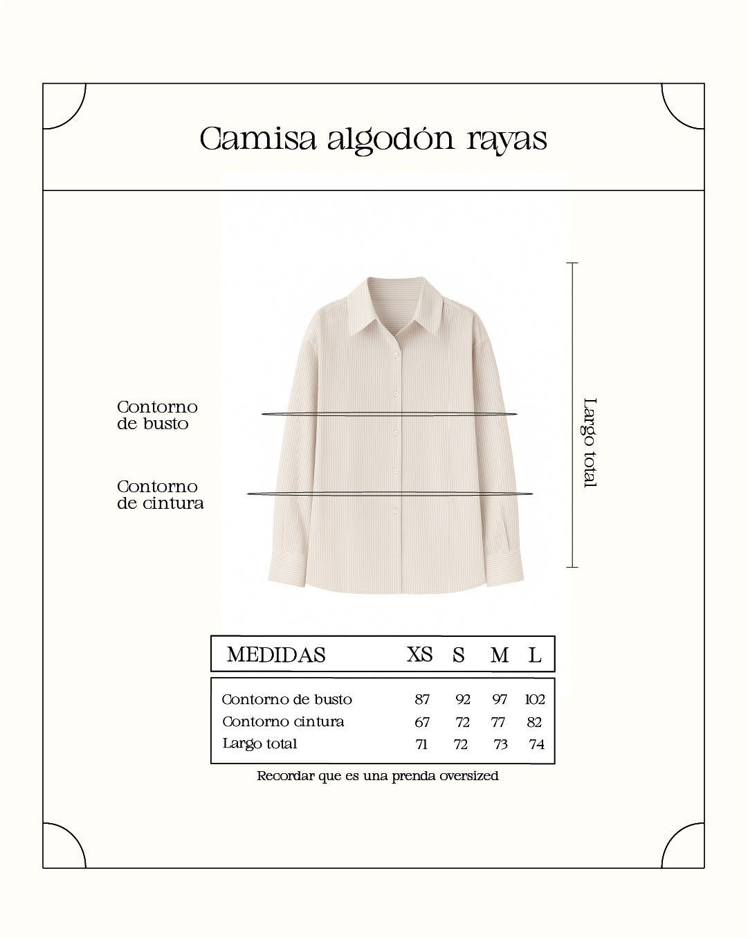 Camisa rayas algodón  - Beige