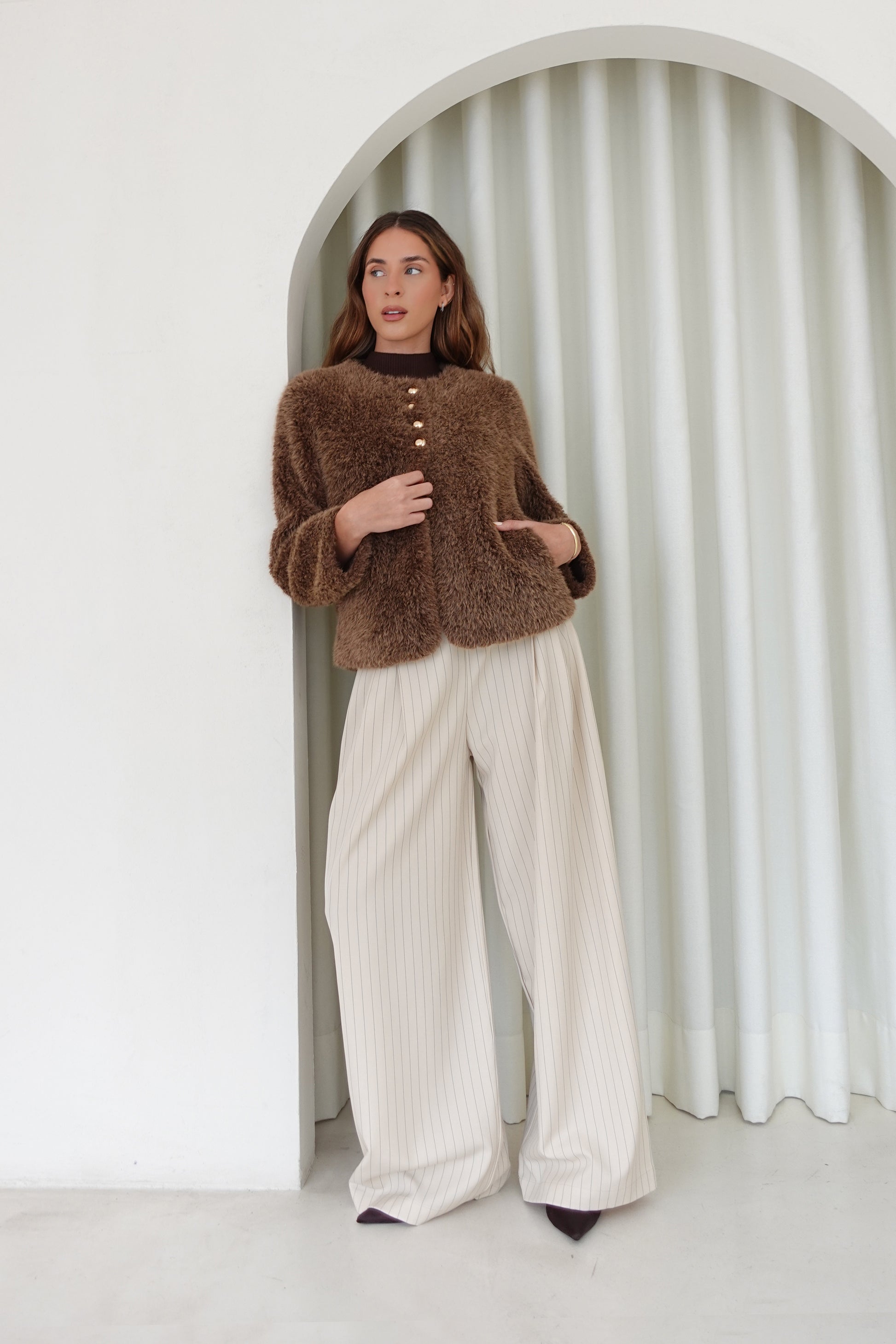 Pantalón sastre recto rayas - Beige