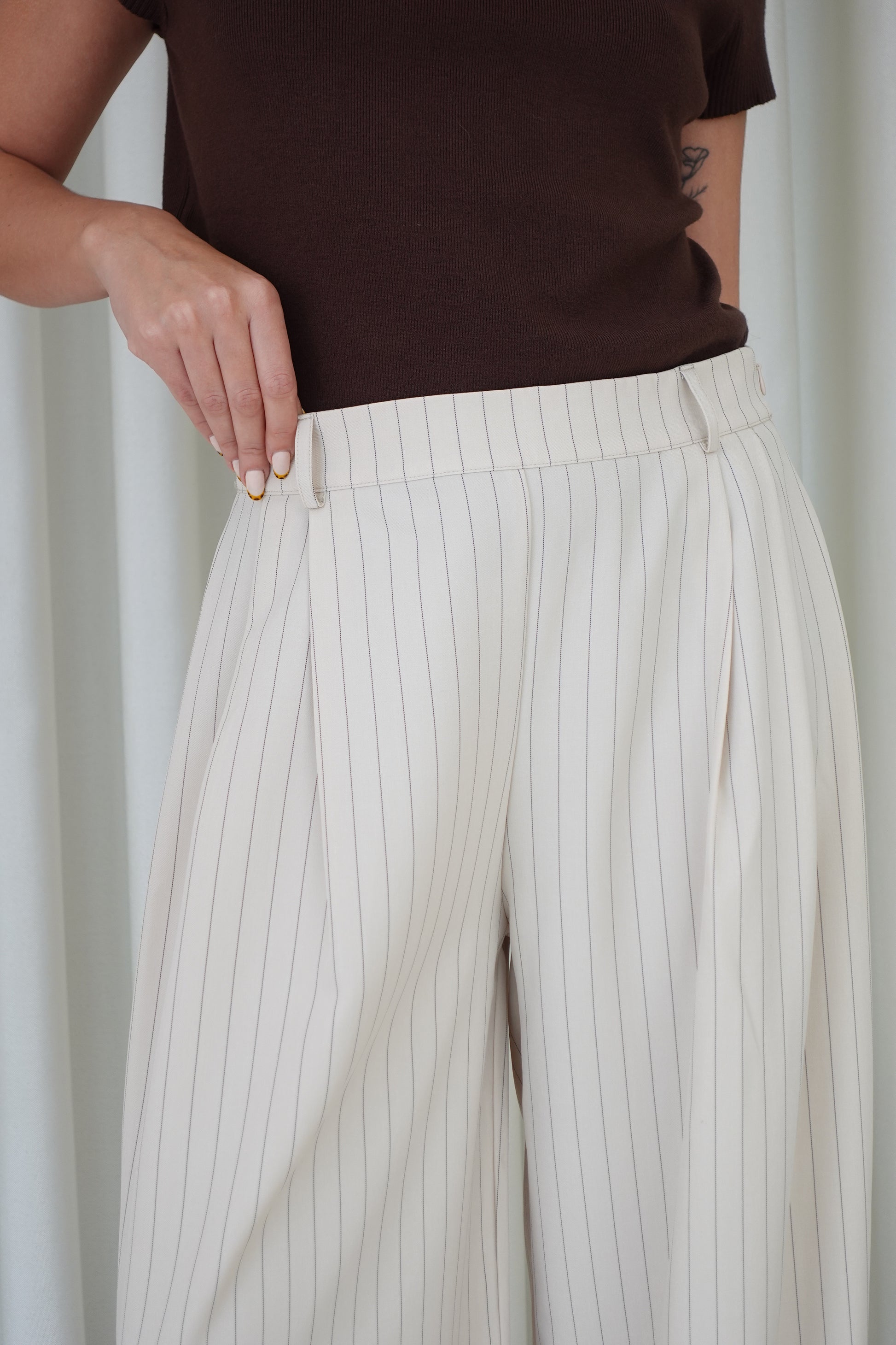 Pantalón sastre recto rayas - Beige