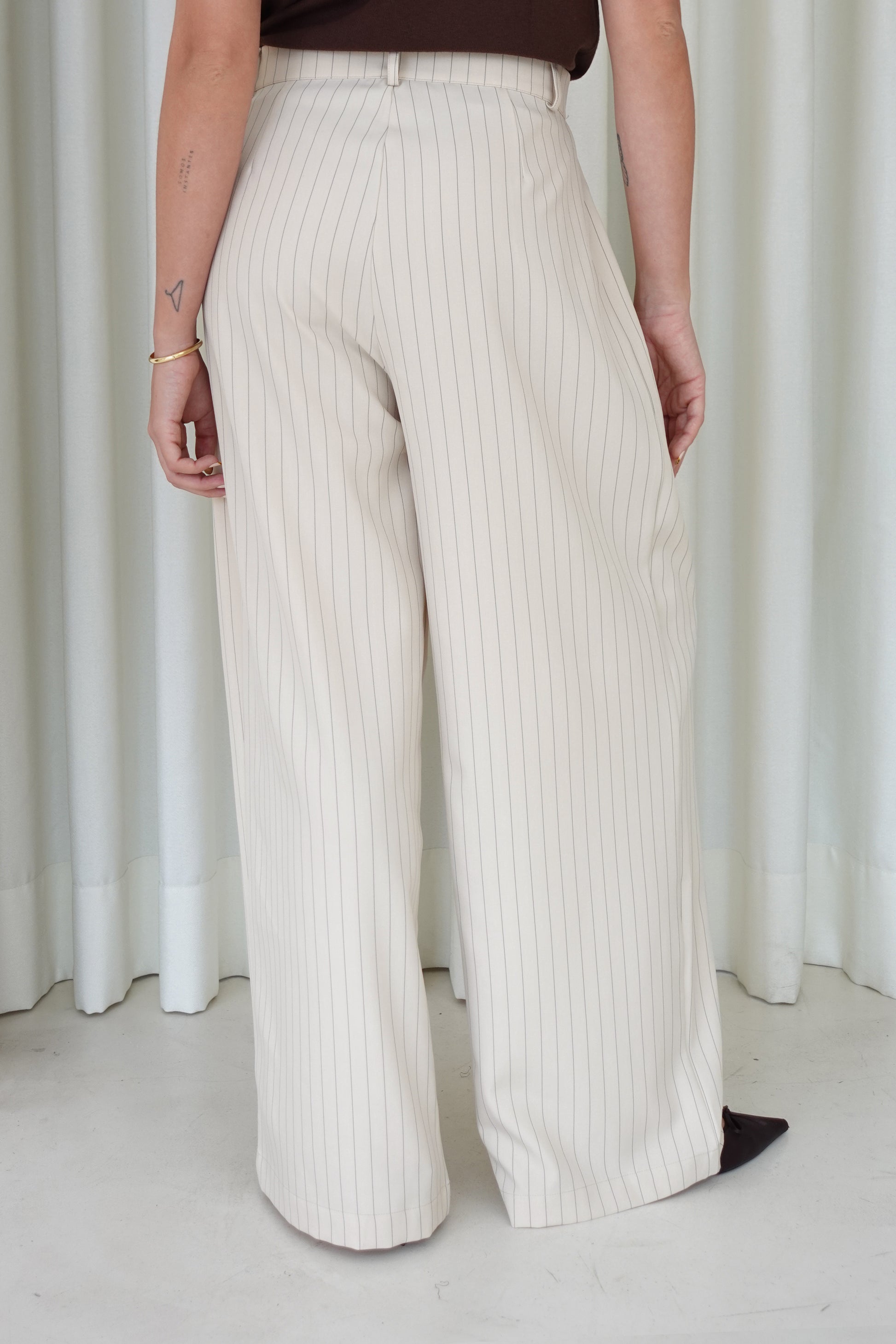Pantalón sastre recto rayas - Beige