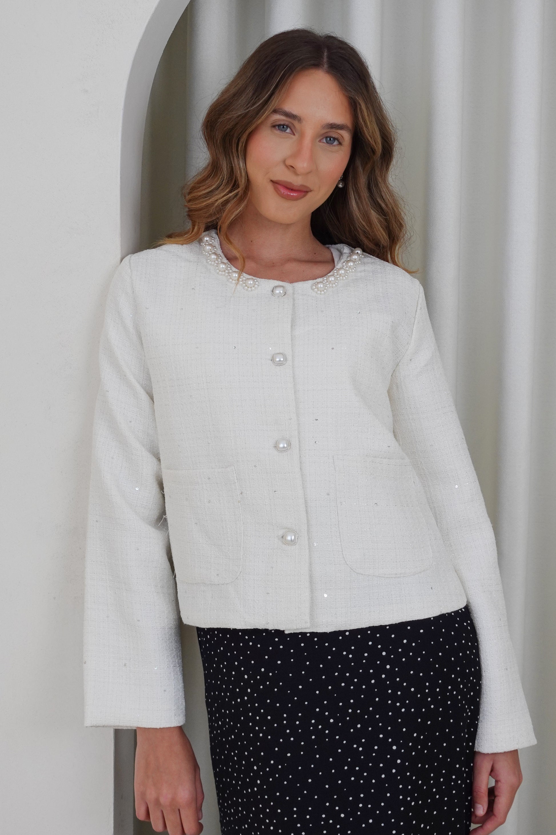 Blazer corto tweed - Perla