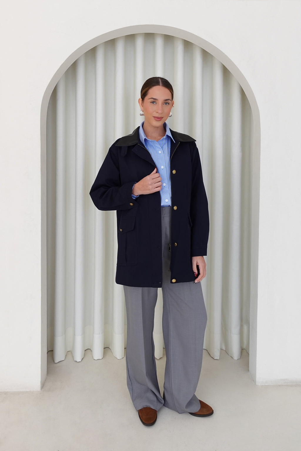 Chaqueta drill con cuello contraste - Azul