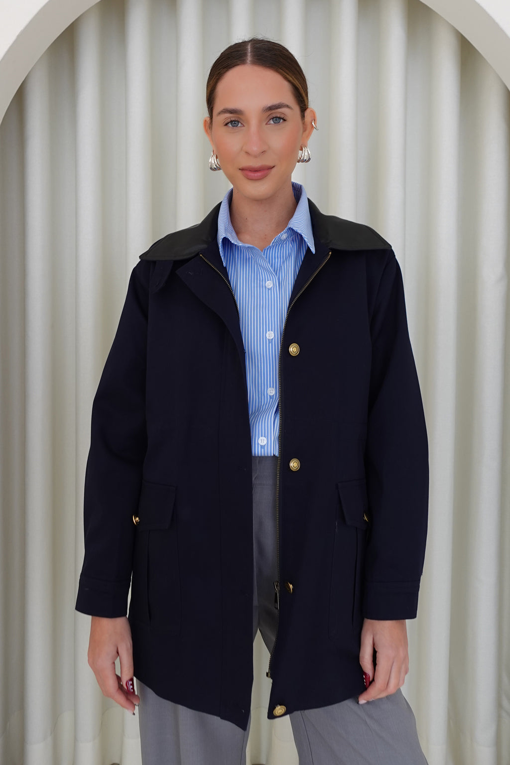 Chaqueta drill con cuello contraste - Azul
