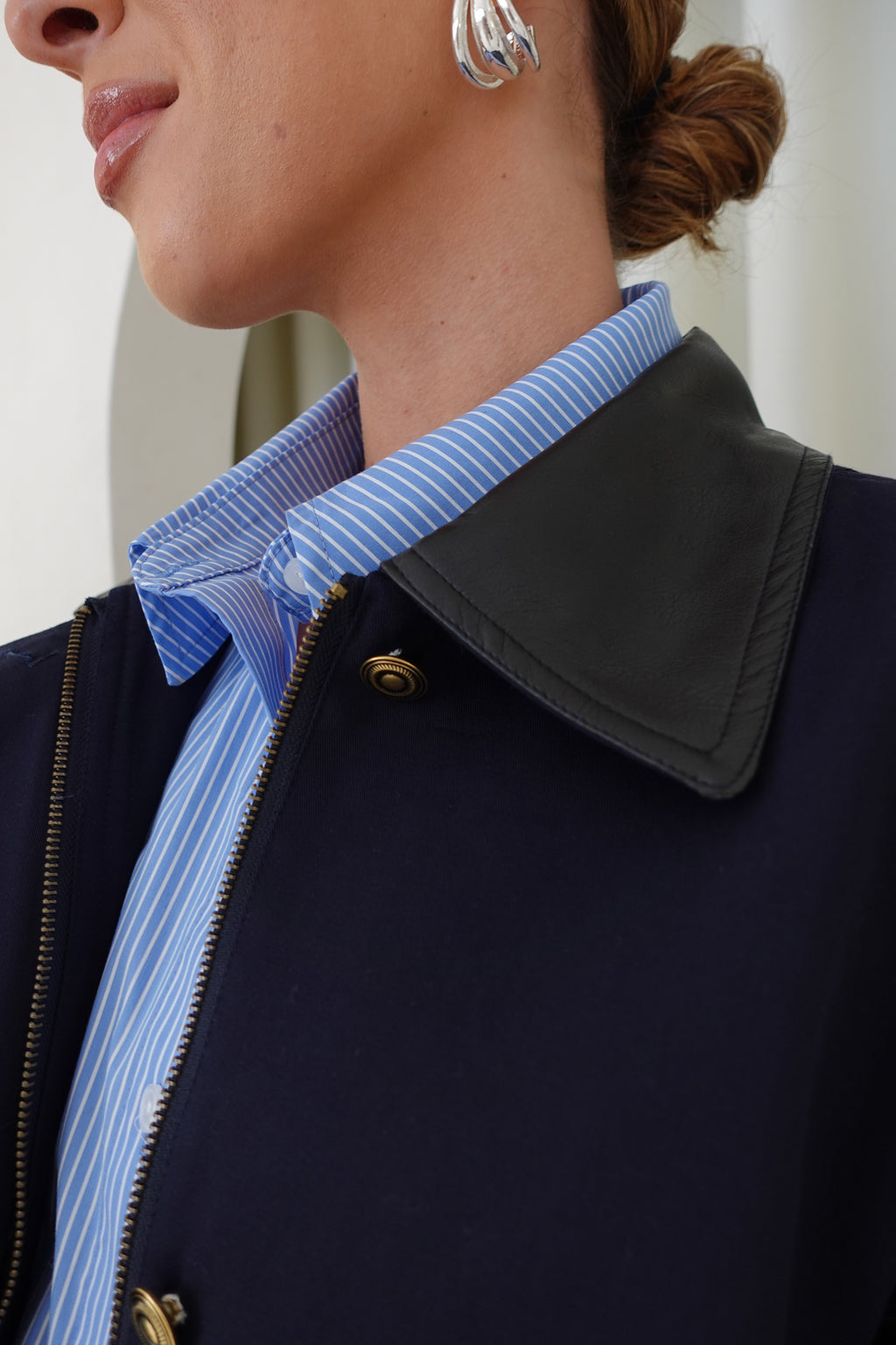 Chaqueta drill con cuello contraste - Azul