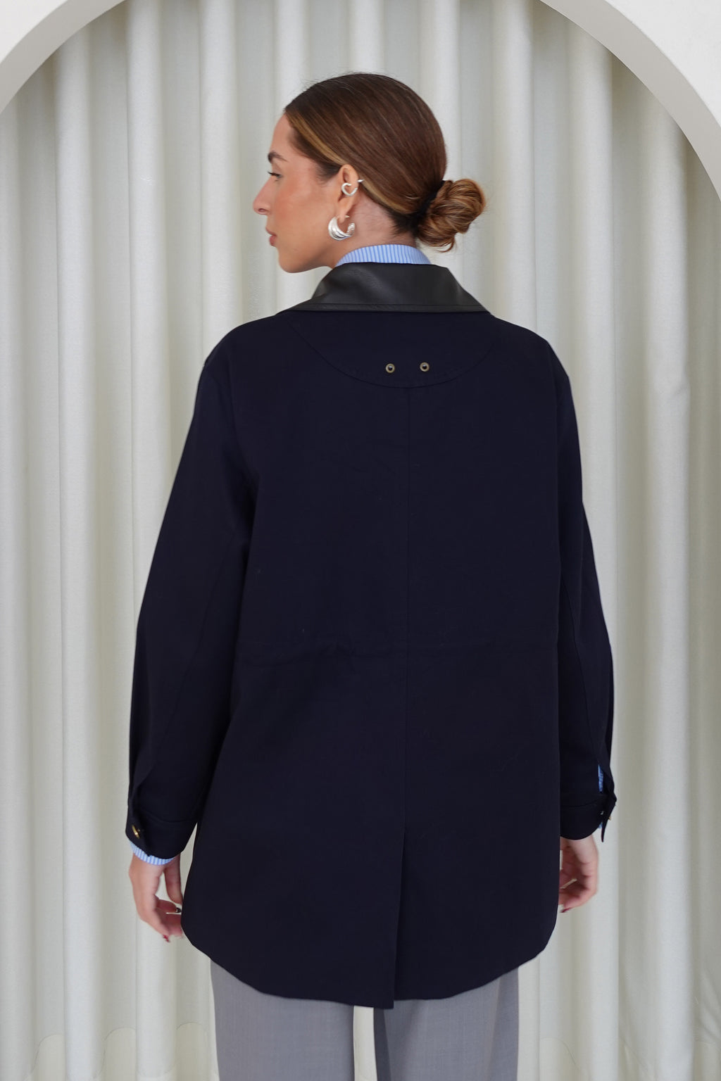 Chaqueta drill con cuello contraste - Azul