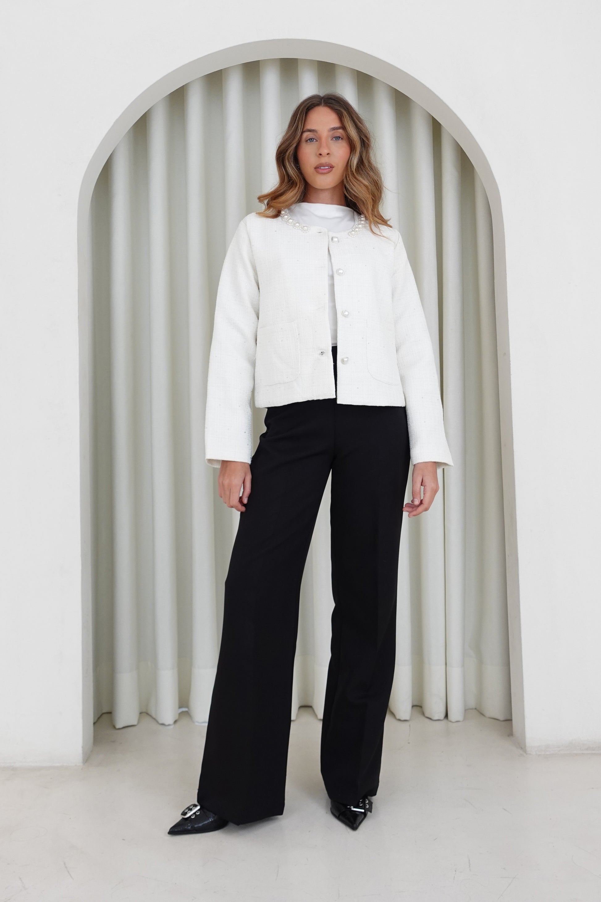 Blazer corto tweed - Perla
