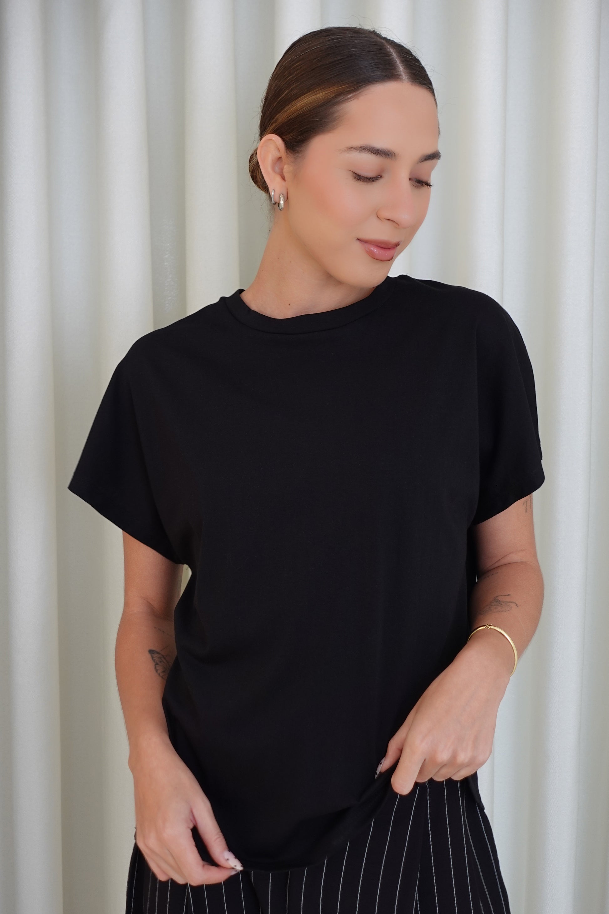 Camiseta manga caída - Negro