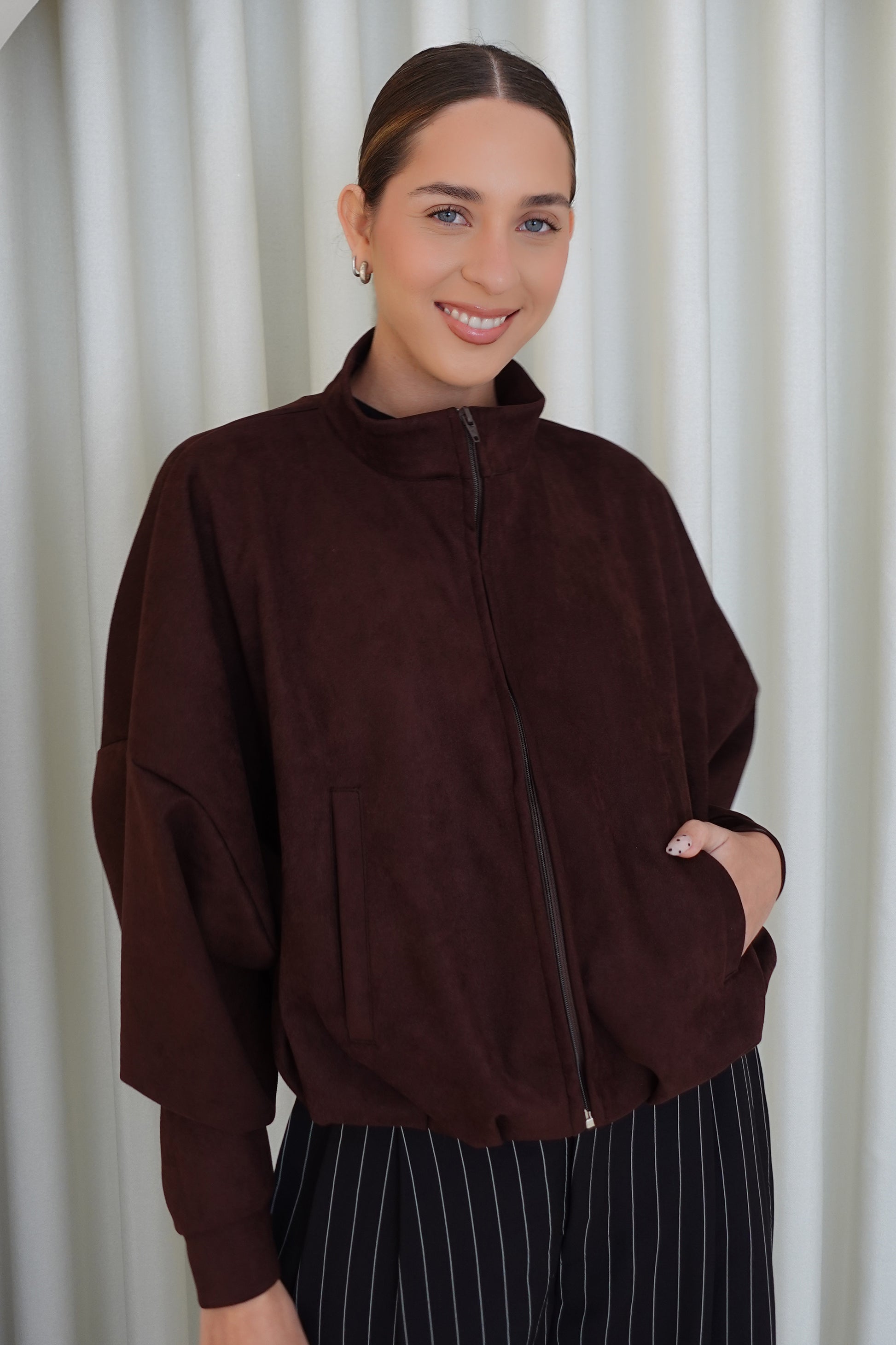 Chaqueta bomber suede - Chocolate