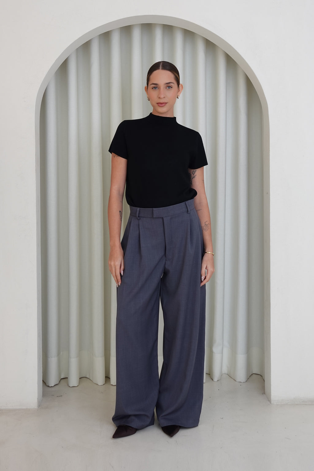 Pantalón sastre con cruce - Gris oscuro