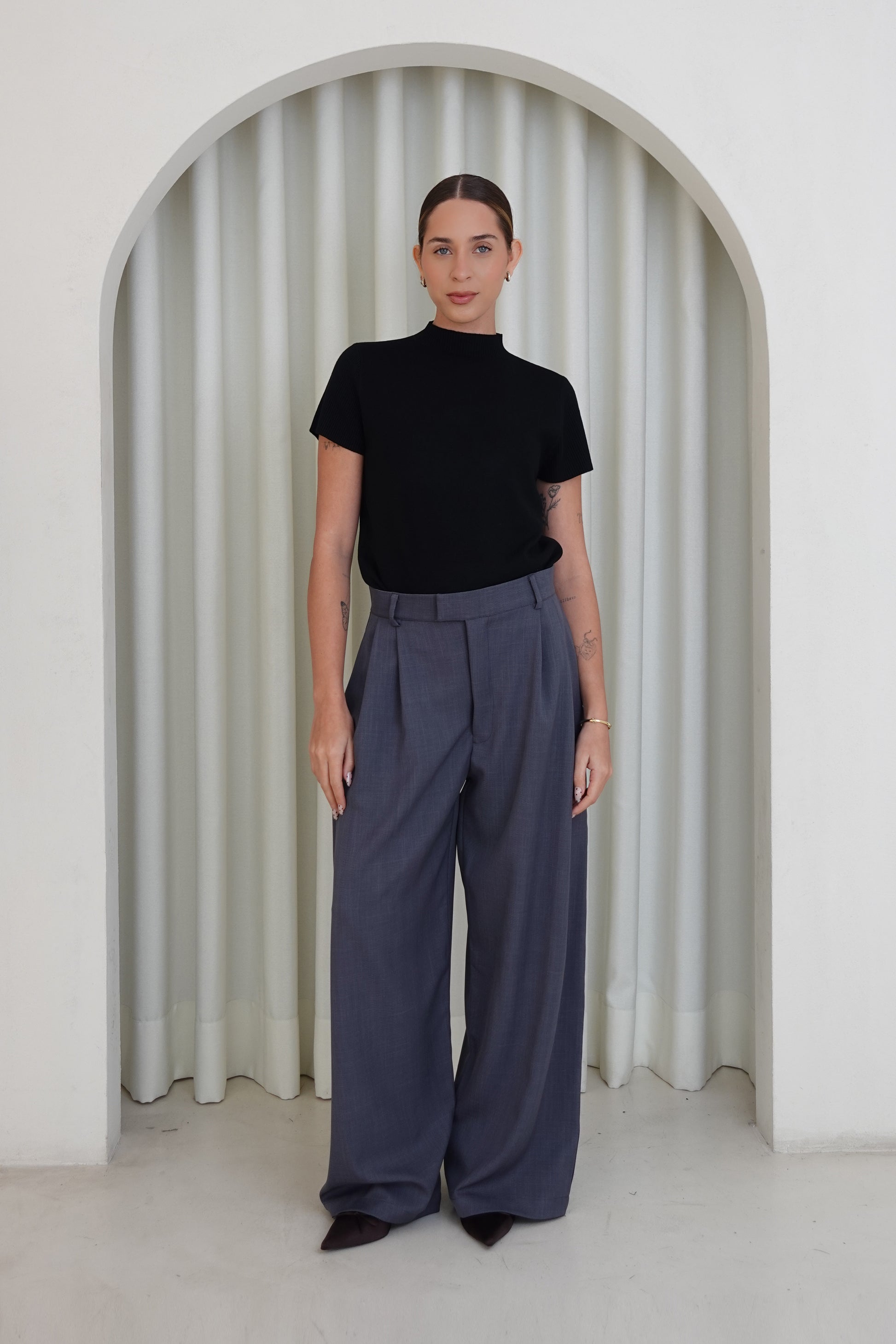 Pantalón sastre con cruce - Gris oscuro
