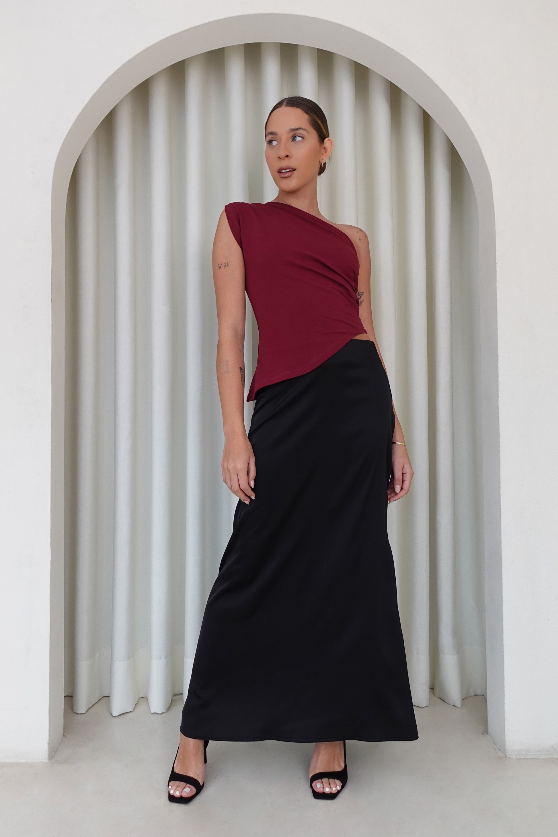 Falda midi sirena - Negro