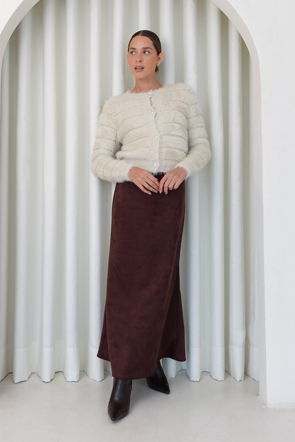 Falda midi suede - Chocolate