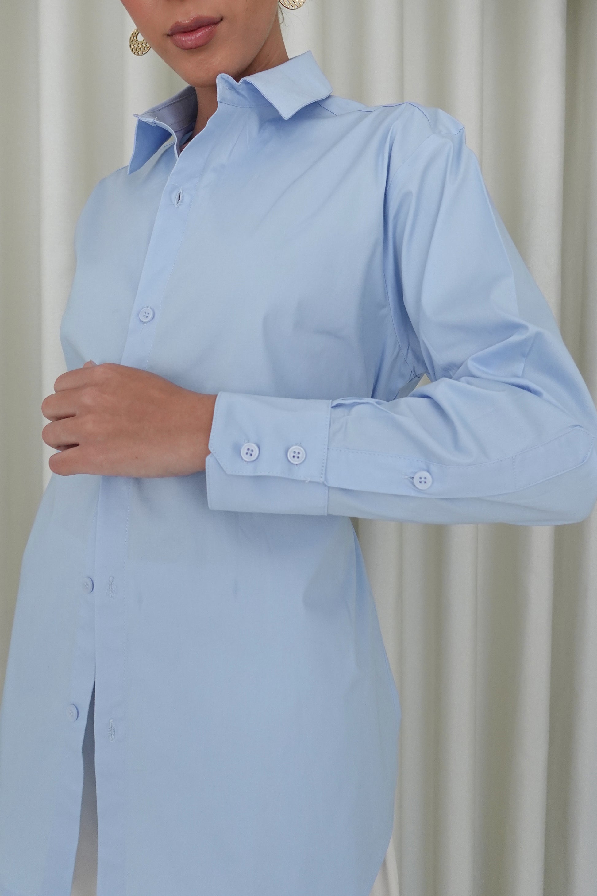 Camisa oversized con ajuste - Celeste