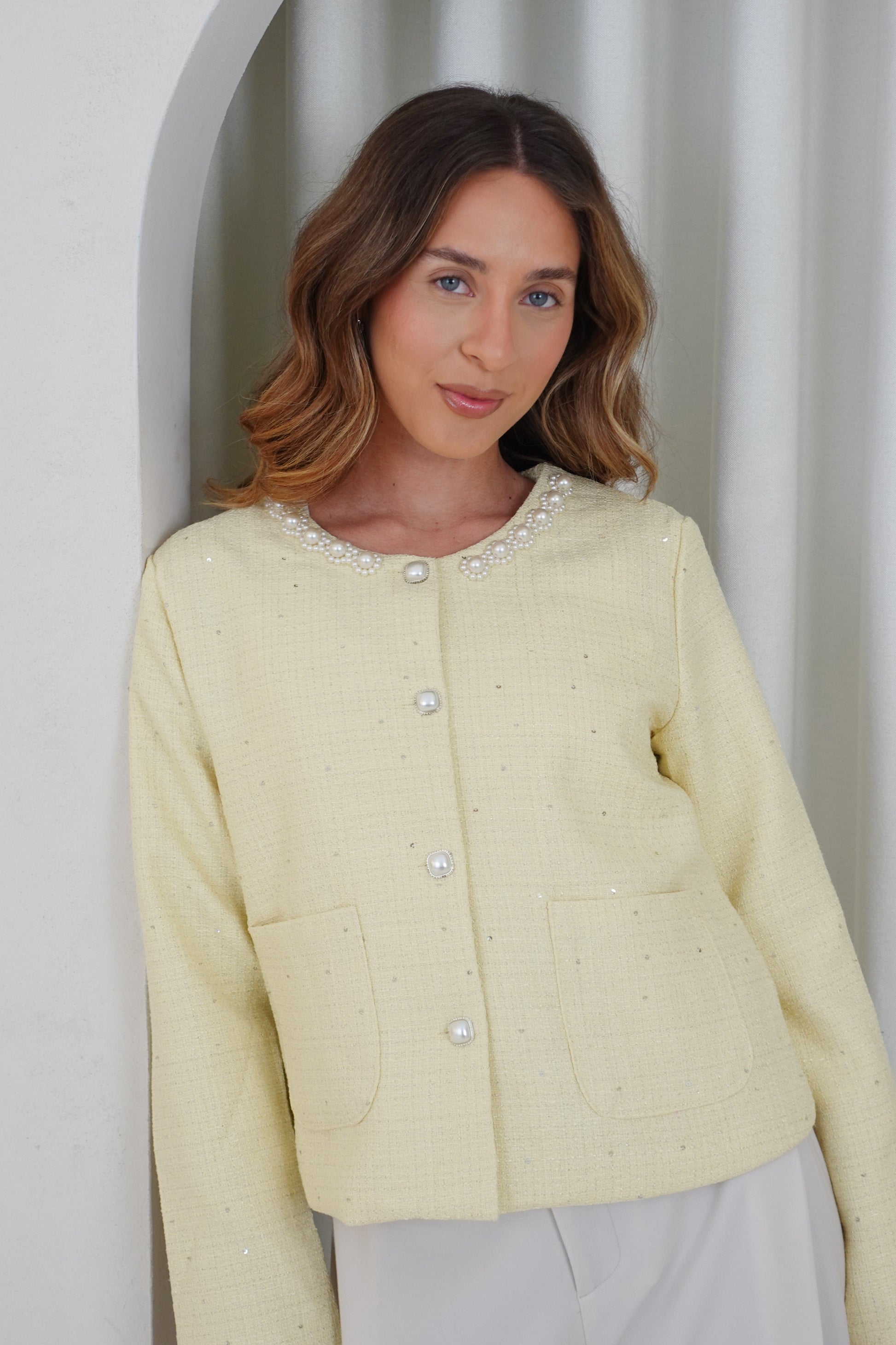 Blazer corto tweed - Vainilla