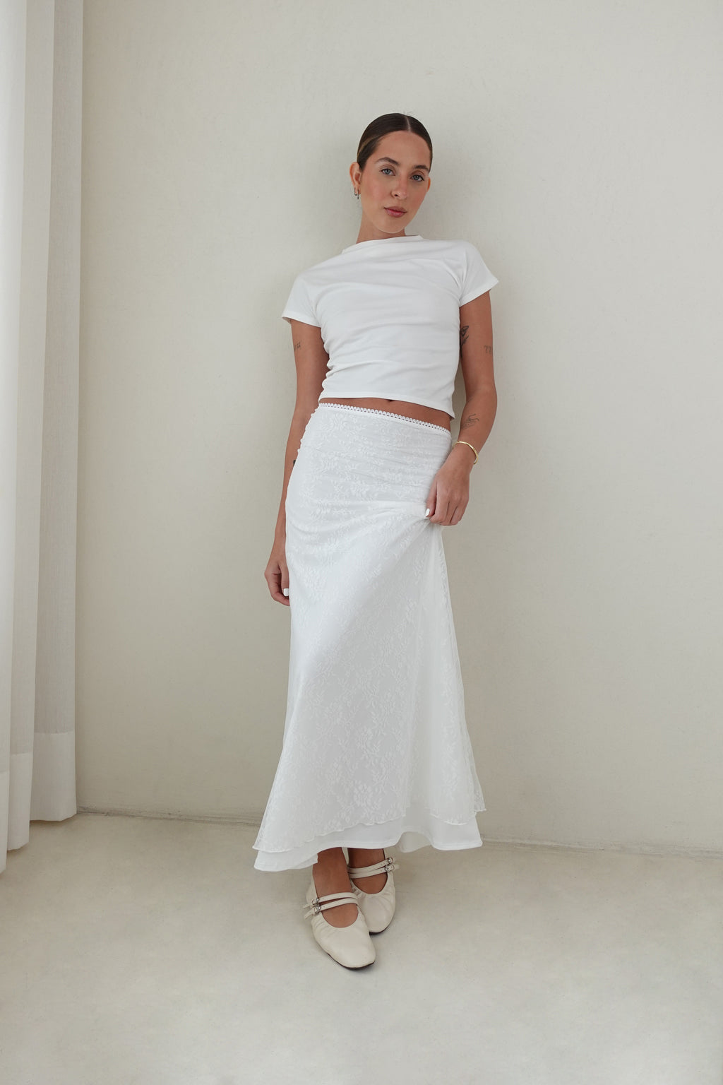 Falda midi encaje - Perla