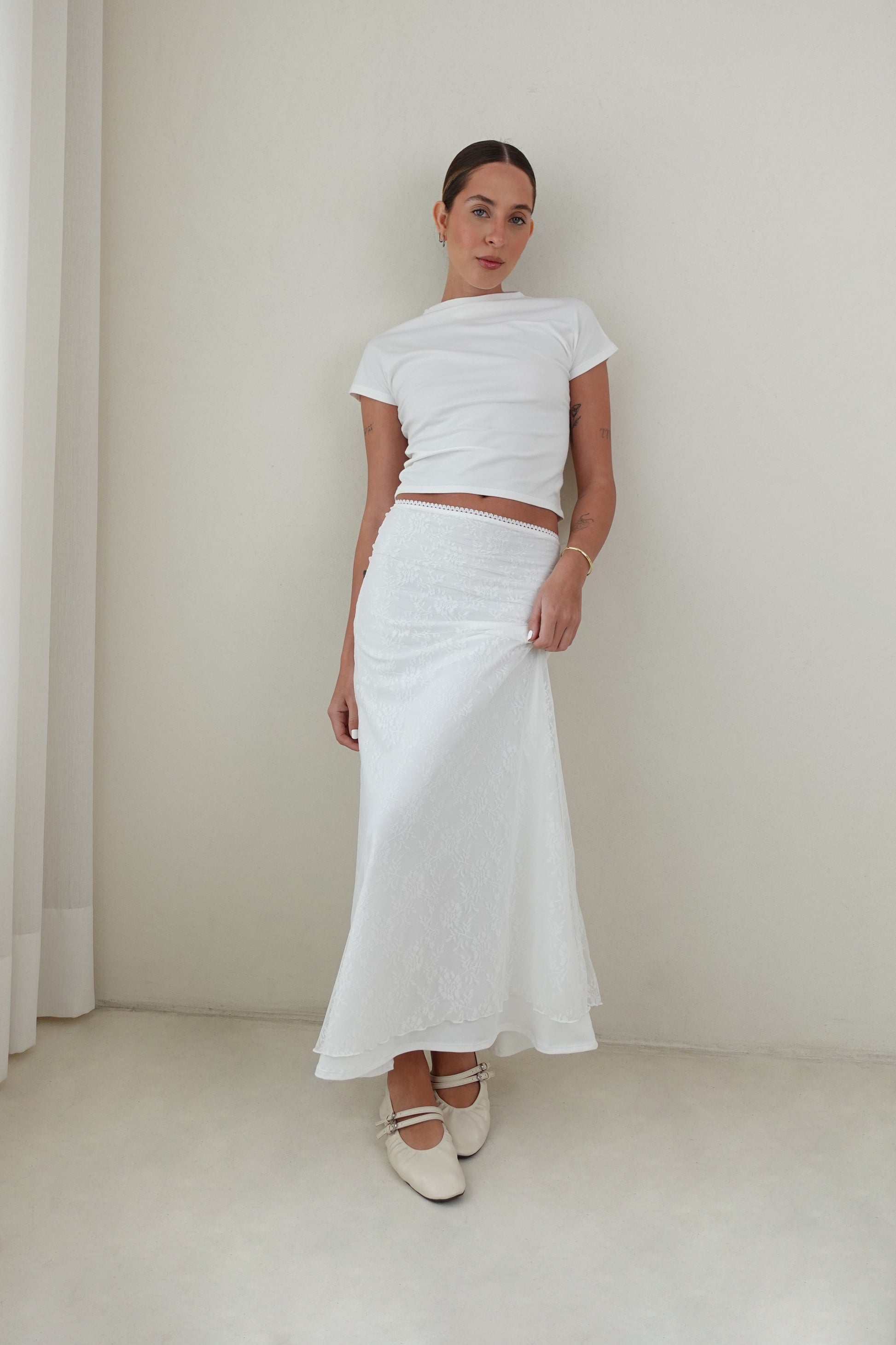 Falda midi encaje - Perla