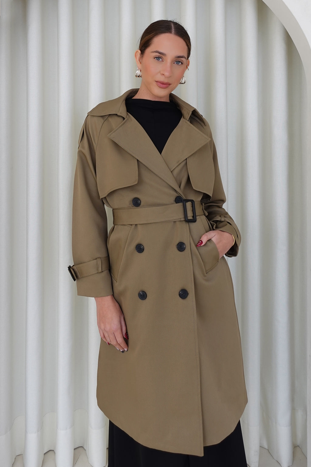 Gabardina clásica con cinturón - Beige