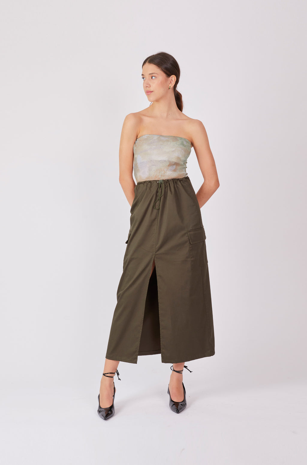 Falda drill larga - Verde