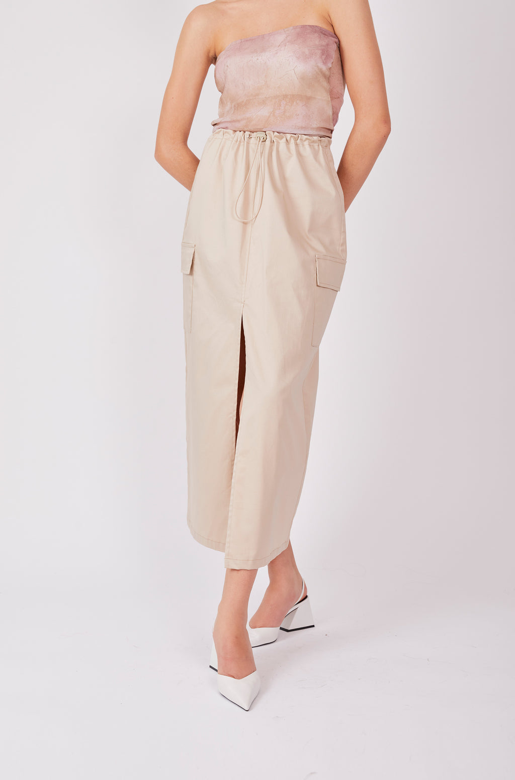 Falda drill larga - Beige claro