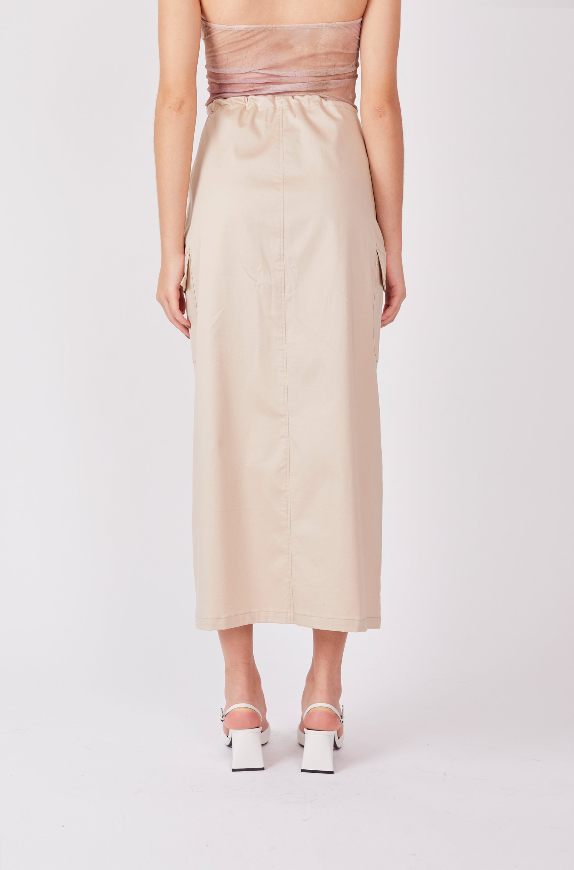 Falda drill larga - Beige claro
