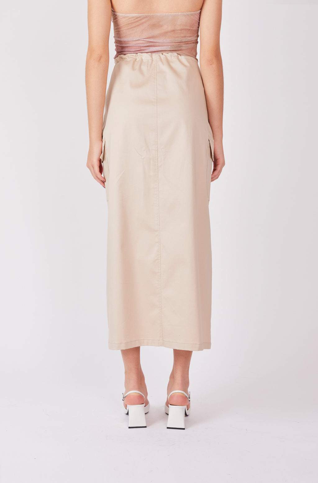 Falda drill larga - Beige claro