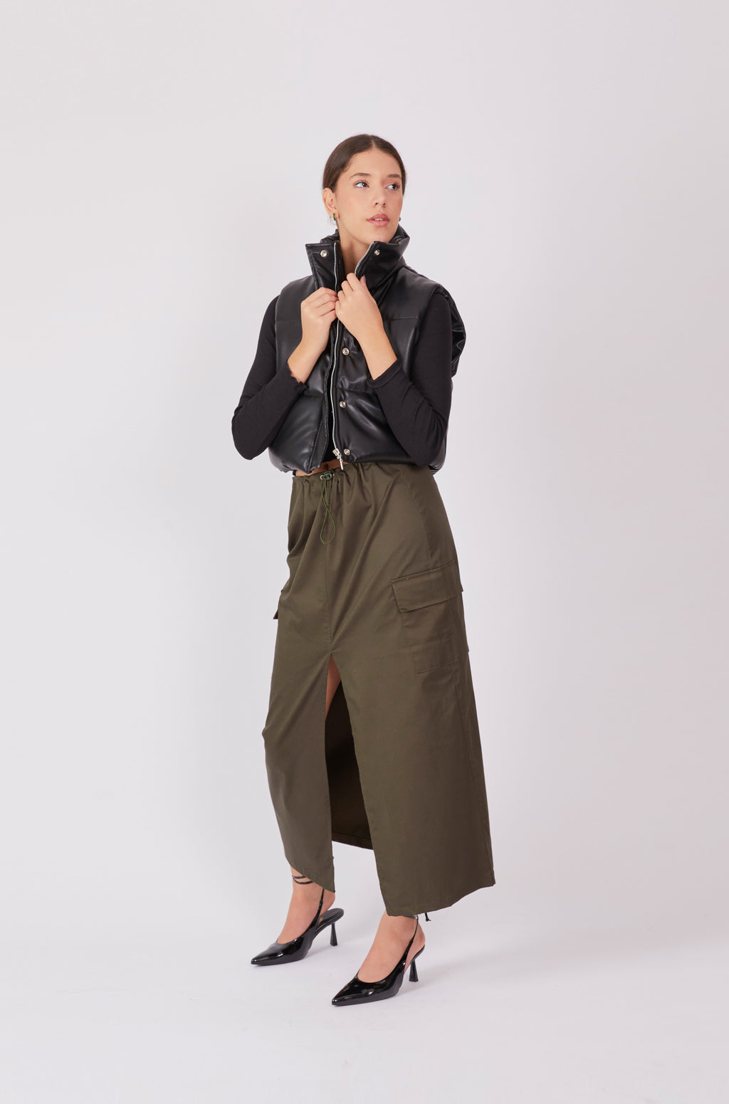 Falda drill larga - Verde