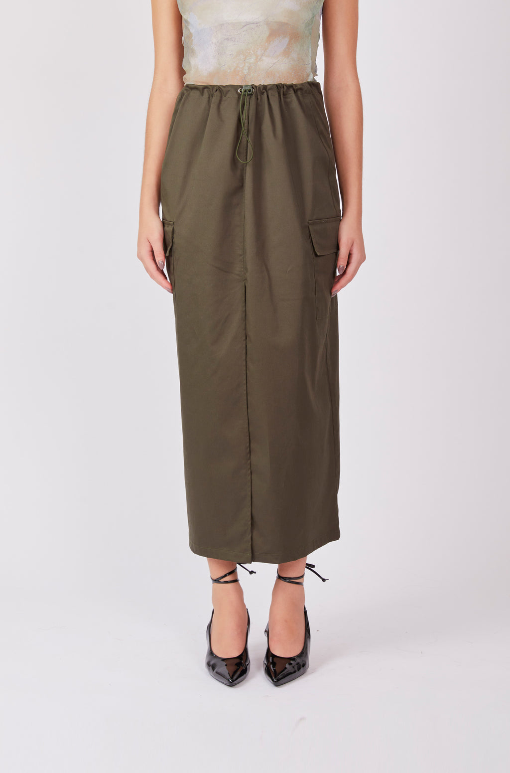 Falda drill larga - Verde