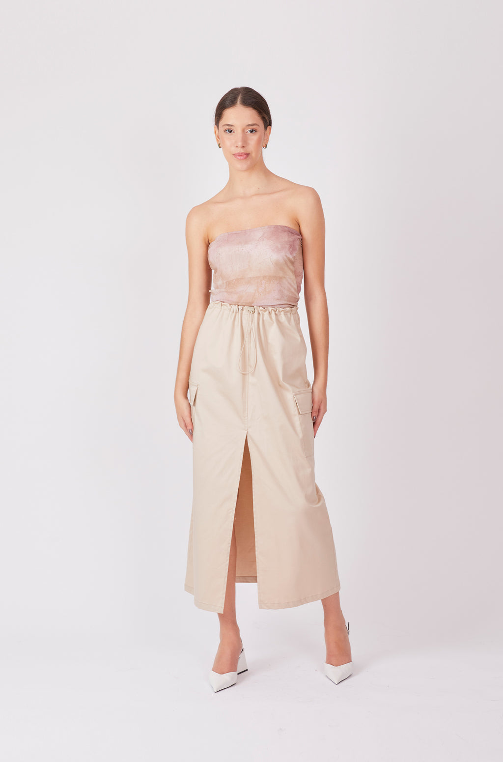 Falda drill larga - Beige claro
